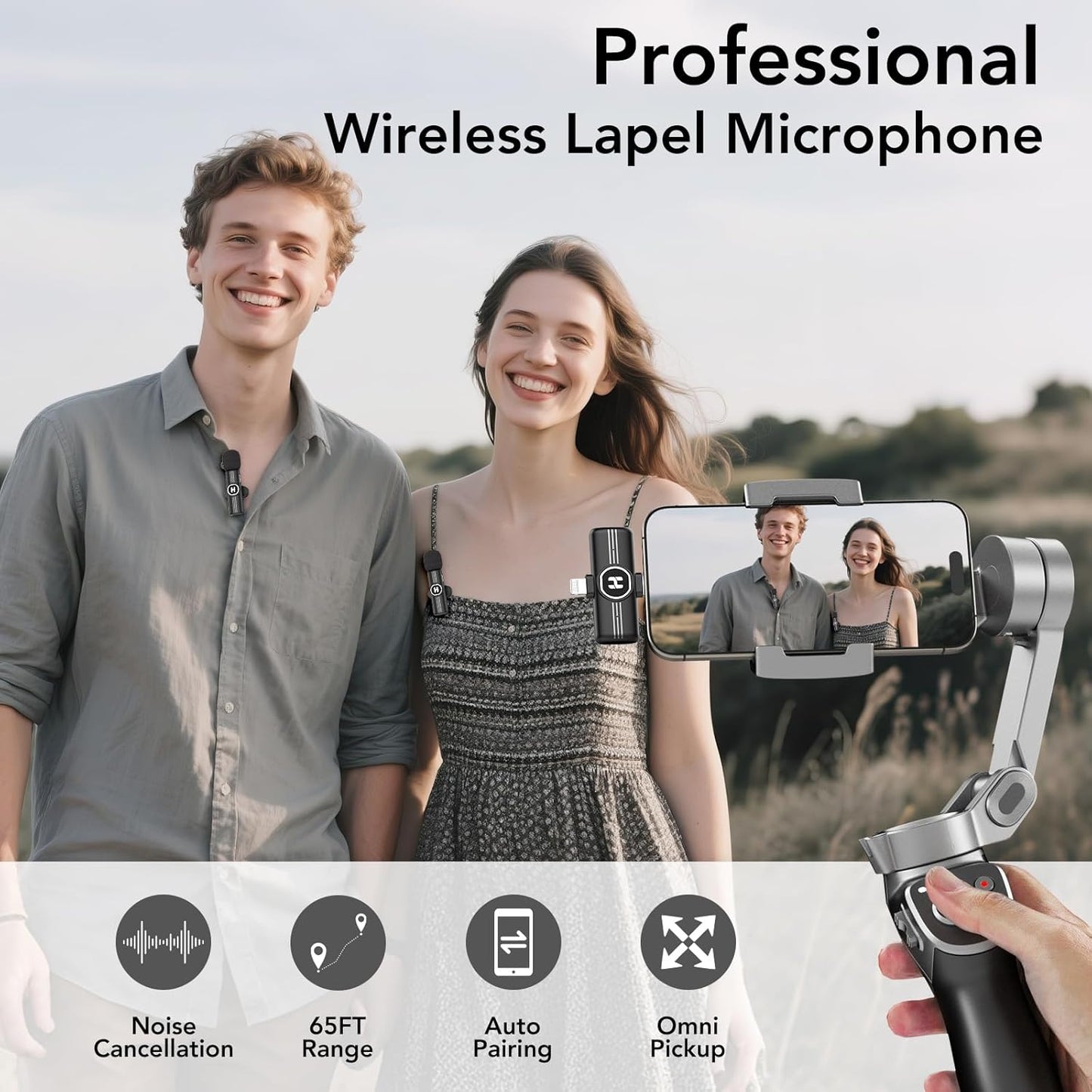 ULTRENDS Wireless Lavalier Microphone 2-Pack with AI Noise Cancelling for iPhone & Android