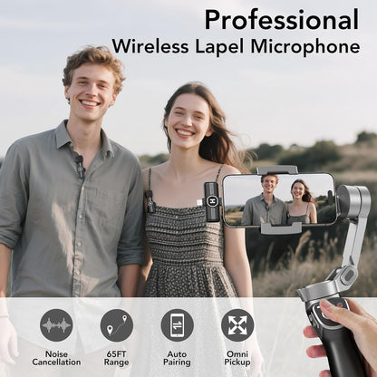 ULTRENDS Wireless Lavalier Microphone 2-Pack with AI Noise Cancelling for iPhone & Android