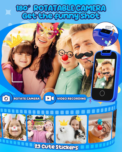 Kids Smart Phone Toy for Boys 3-12 Years Old - Educational games, Dual cameras, MP3 Music Player, touchscreen pretend play. Spark imagination and early learning toy - Space Blue