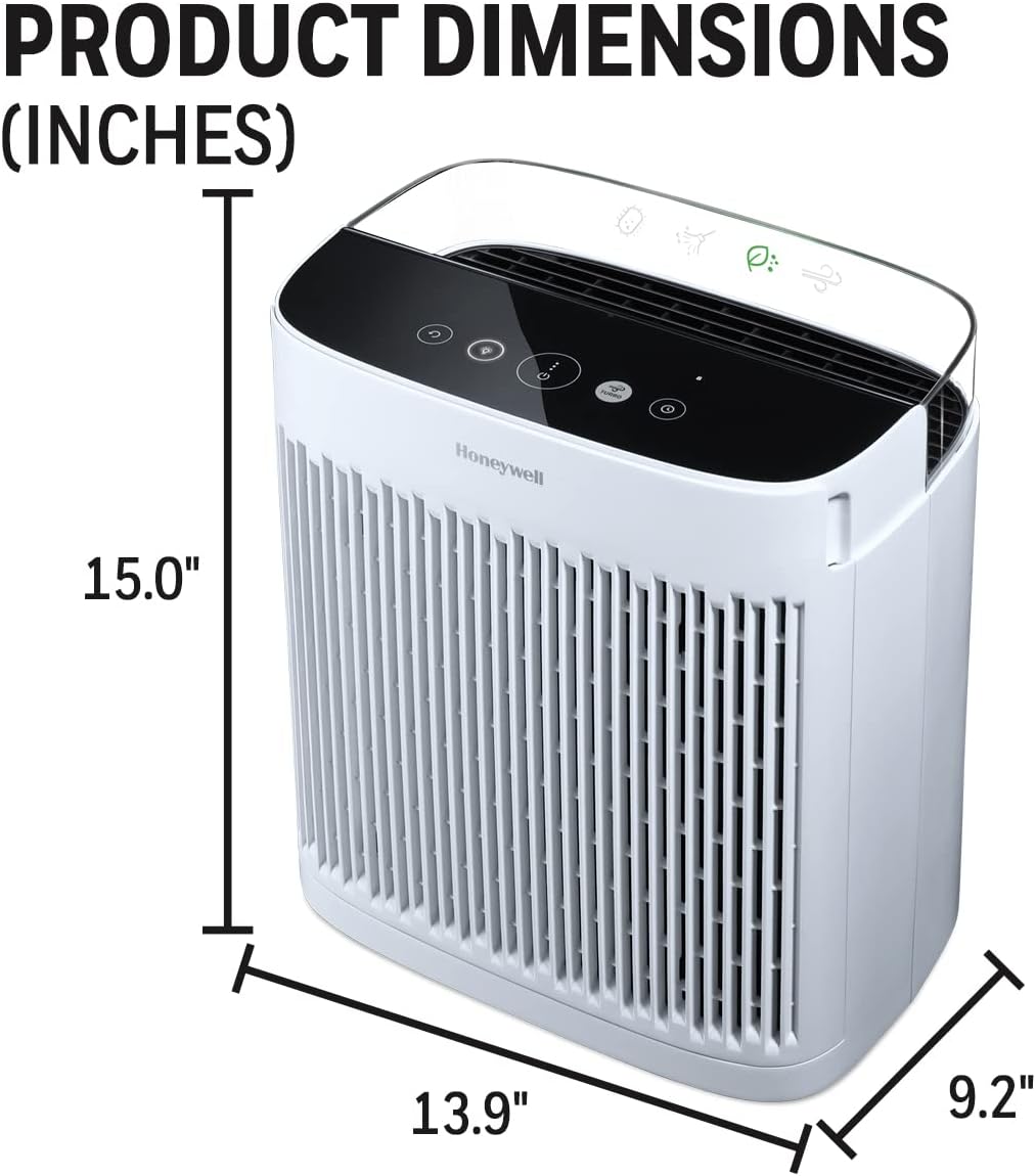 Honeywell Insight HPA5150WC True HEPA Air Purifier Medium to Large Rooms, Cleans Up To 998 Sq Ft, Allergen Remover, Captures 99.97% of Microscopic Allergens, White