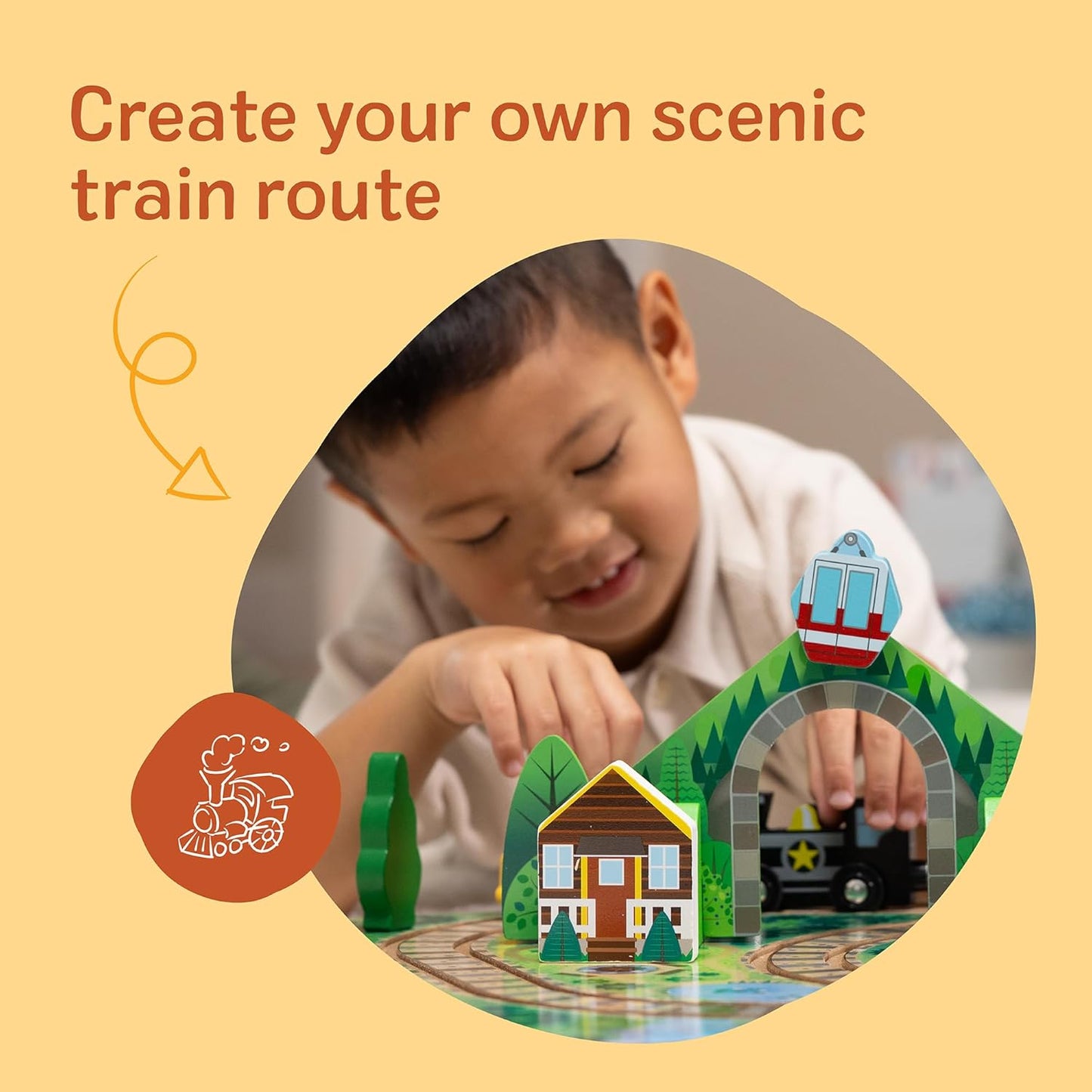 Melissa & Doug Take-Along Wooden Train Set with Foldable Carry Case, 17 Pieces