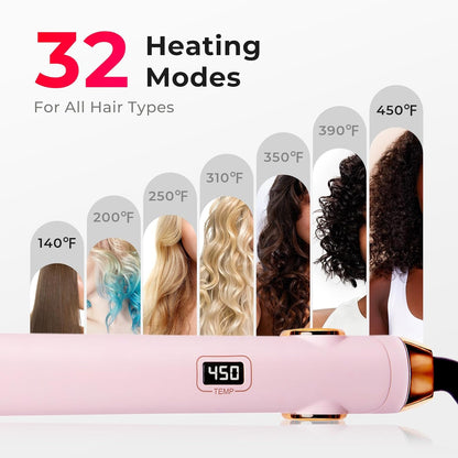 Flat Iron Hair Straightener and Curler 2 in 1 with 10s Fast Heating, 1 Inch Professional Titanium Straightening Curling Iron with 32 Adjustable Temp and Automatic Shut Off