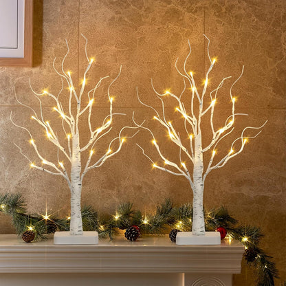2-Pack 22" Lighted Birch Trees with Timer – Warm White LED Tabletop Christmas Decorations
