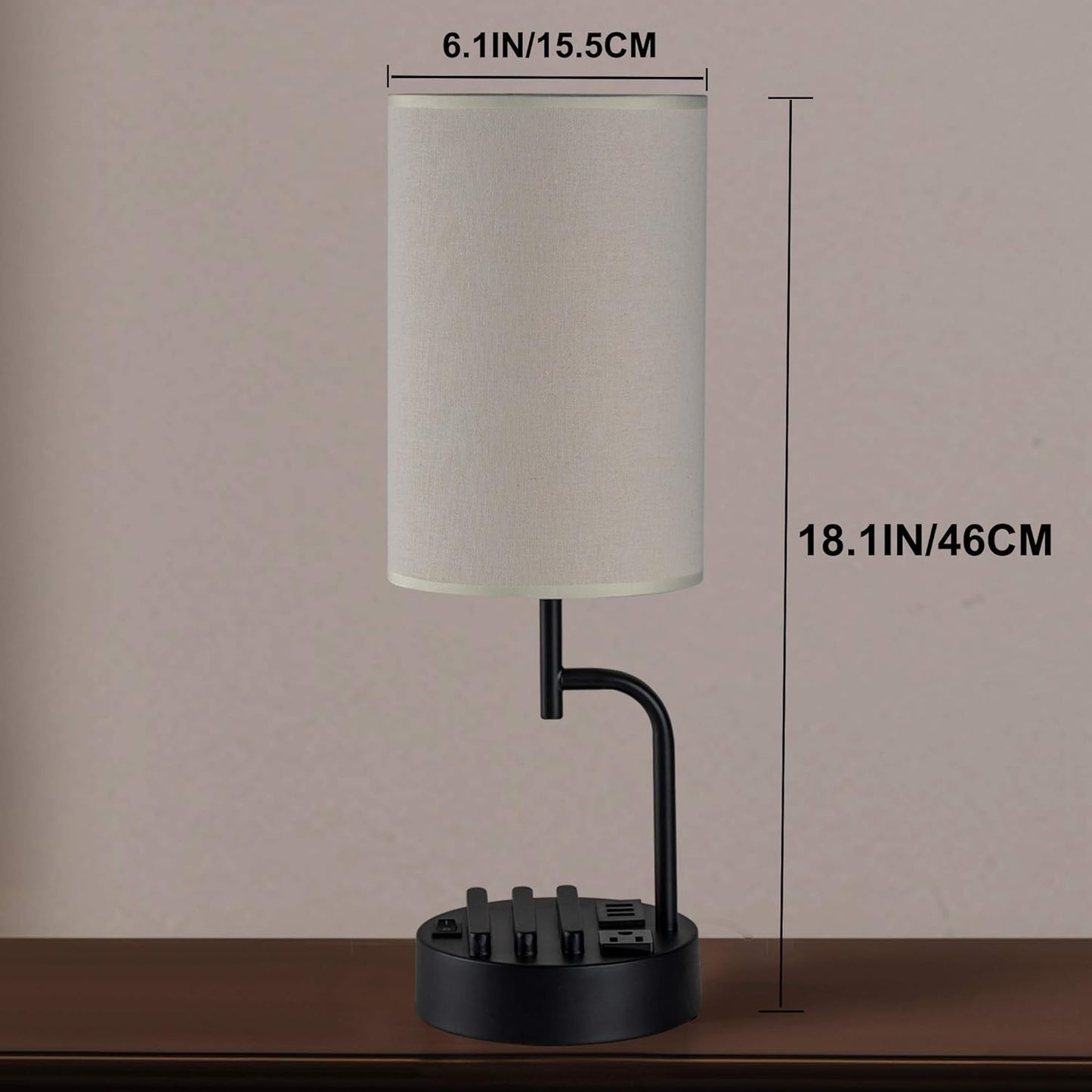 Bedside Table Lamp Set (2-Pack) with USB Ports & AC Outlet