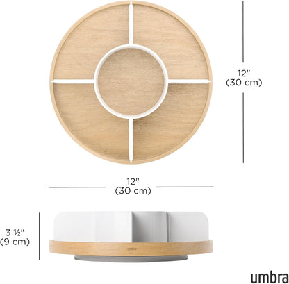 Umbra Bellwood Lazy Susan Divided Tray Organizer for Pantry Spices and More, Natural/White