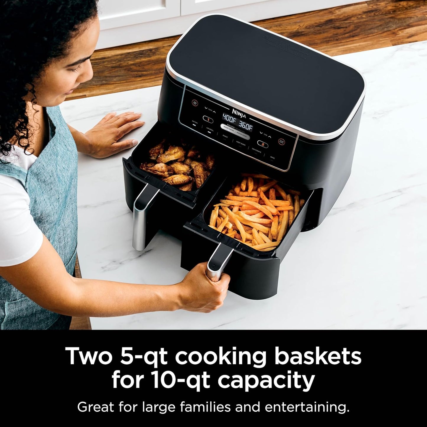 Ninja Foodi 10-qt. 6-in-1 DualZone XL Air Fryer, 2 Independent Baskets, Black, DZ302C (Canadian Version)