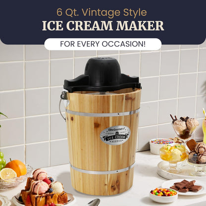 Elite Gourmet Old Fashioned 6 Quart Vintage Wood Bucket Electric Maker Machine