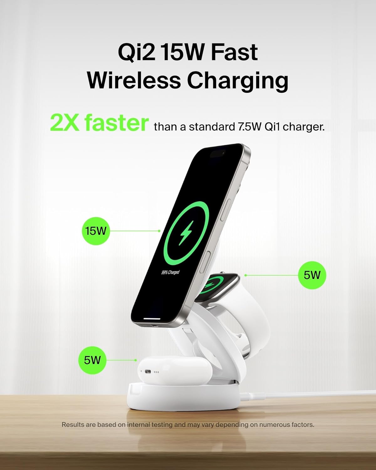 Belkin MagSafe Charger Compatible, 3-in-1 Qi2 Wireless Charging Station 15W, Convertible Wireless Charger