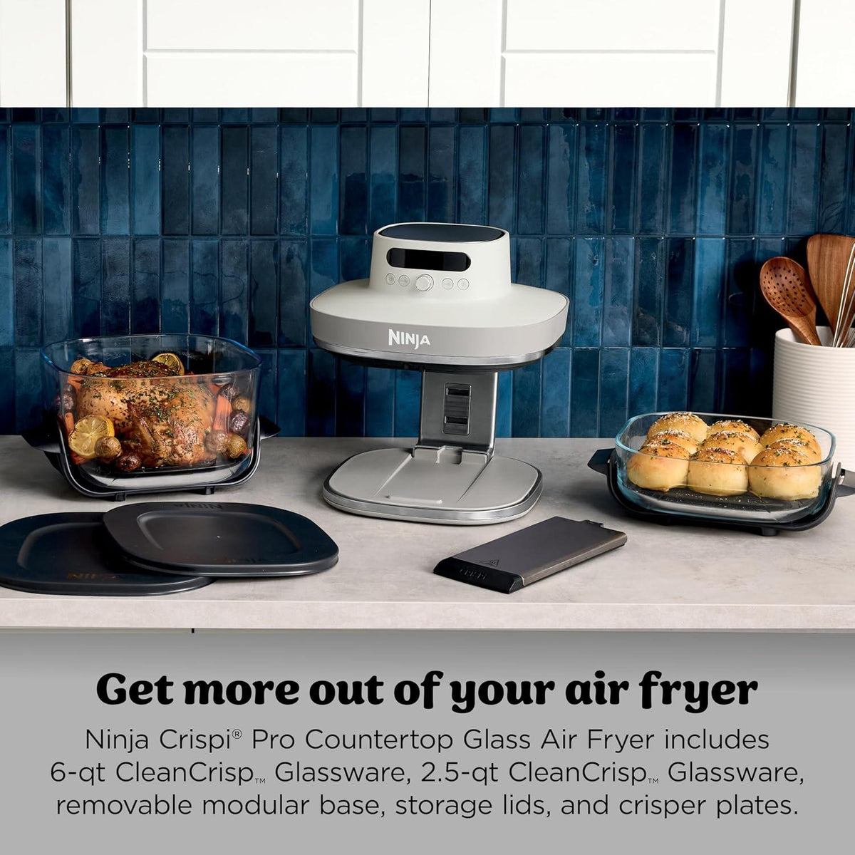 Ninja Crispi Pro 6-in-1 Glass Air Fryer with 6 qt and 2.5 qt Glass Containers 1800W Cooking System