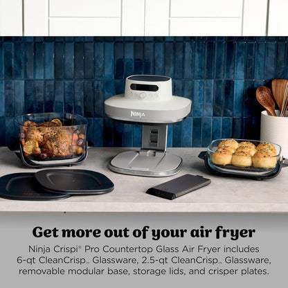 Ninja Crispi Pro 6-in-1 Glass Air Fryer with 6 qt and 2.5 qt Glass Containers 1800W Cooking System