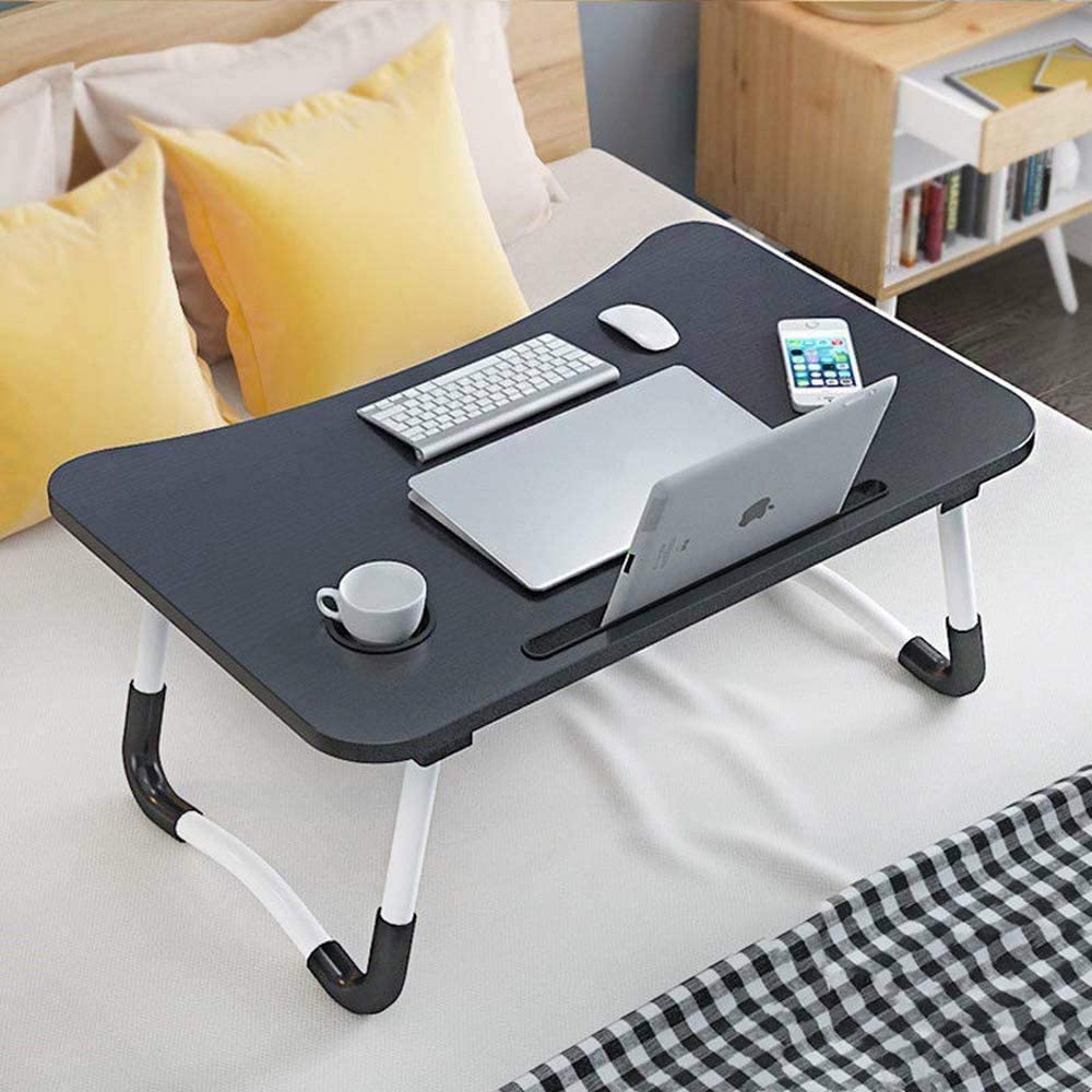 Foldable Laptop Table Bed Tray Desk – Portable Laptop Stand with Cup Holder & Tablet Slot for Bed, Sofa & Couch