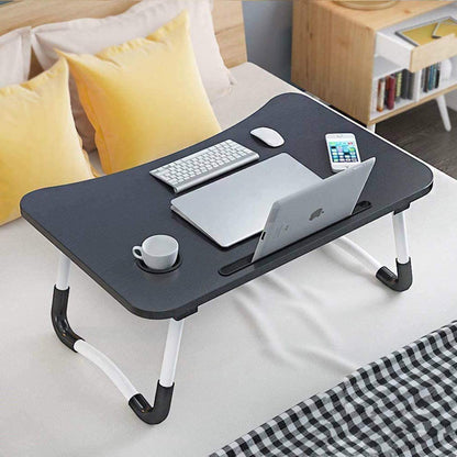 Foldable Laptop Table Bed Tray Desk – Portable Laptop Stand with Cup Holder & Tablet Slot for Bed, Sofa & Couch