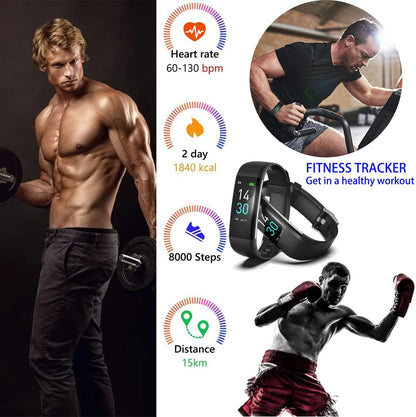 Fitness Tracker Watch with Heart Rate & Sleep Monitor, Step Counter, Calorie Tracker & Multi-Sport Modes for Android & iOS (BLACK)