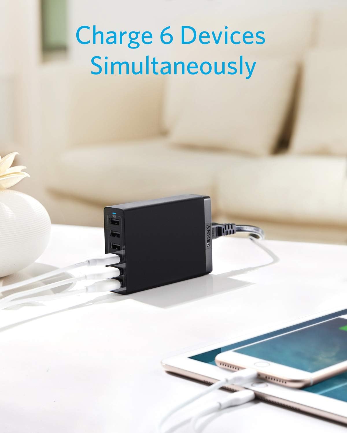 Anker USB Wall Charger, 60W 6 Port USB Charging Station, PowerPort 6 Multi USB Charger for iPhone XS/Max/XR/X/8/7/Plus, iPad