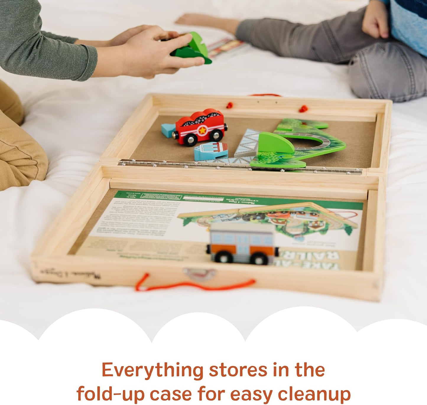 Melissa & Doug Take-Along Wooden Train Set with Foldable Carry Case, 17 Pieces