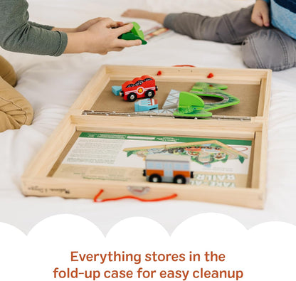 Melissa & Doug Take-Along Wooden Train Set with Foldable Carry Case, 17 Pieces