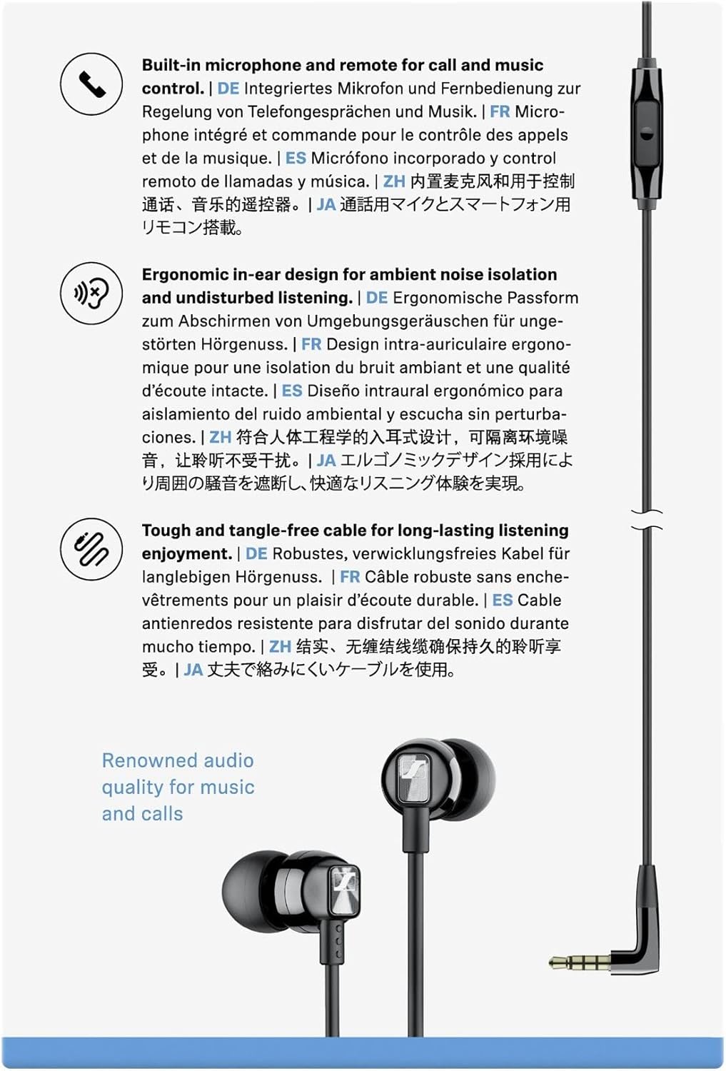 Sennheiser CX 300S In-Ear Headphones with Mic & Smart Remote – Black