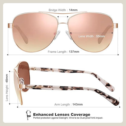 CARFIA Polarized Womens Sunglasses UV Protection Classic Pilot Sun Glasses Nickel-free Safety Metal Frame CA3216 Pink Mirror
