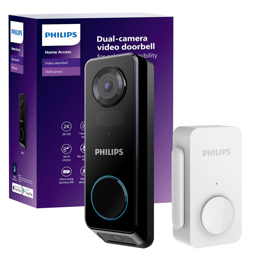 Philips 7000 Series Video Doorbell with Dual Cameras, 2K HDR, AI Human Detection & HomeBase