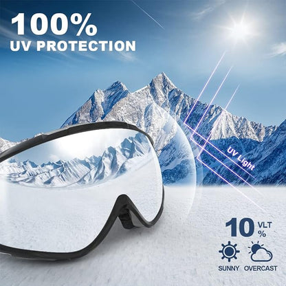 OTG (Over-the-Glasses) Design Ski & Snowboard Goggles for Men, Women & Youth with 100% UV Protection