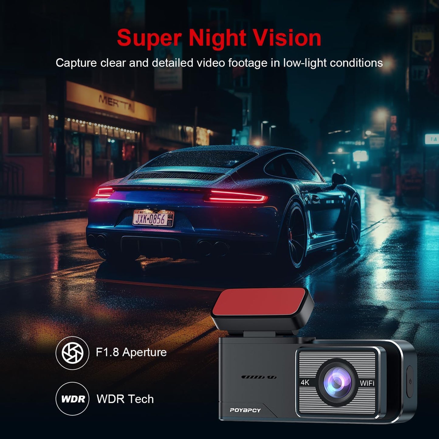 4K Dash Cam with WiFi & 64GB SD Card – Ultra HD 2160P Car Camera with WDR, Night Vision, Parking Mode, G-Sensor, Loop Recording