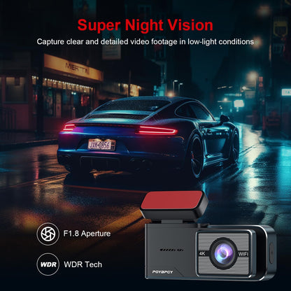 4K Dash Cam with WiFi & 64GB SD Card – Ultra HD 2160P Car Camera with WDR, Night Vision, Parking Mode, G-Sensor, Loop Recording