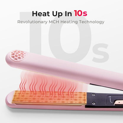 Flat Iron Hair Straightener and Curler 2 in 1 with 10s Fast Heating, 1 Inch Professional Titanium Straightening Curling Iron with 32 Adjustable Temp and Automatic Shut Off