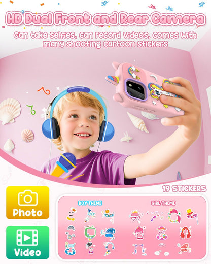 Kids Smart Phone Toy Pink for Girls 3-8 Years Old. Toddler Unicorn Gifts, Educational games, Dual cameras, MP3 Music Player, and touchscreen pretend play. Toddler Birthday Gifts