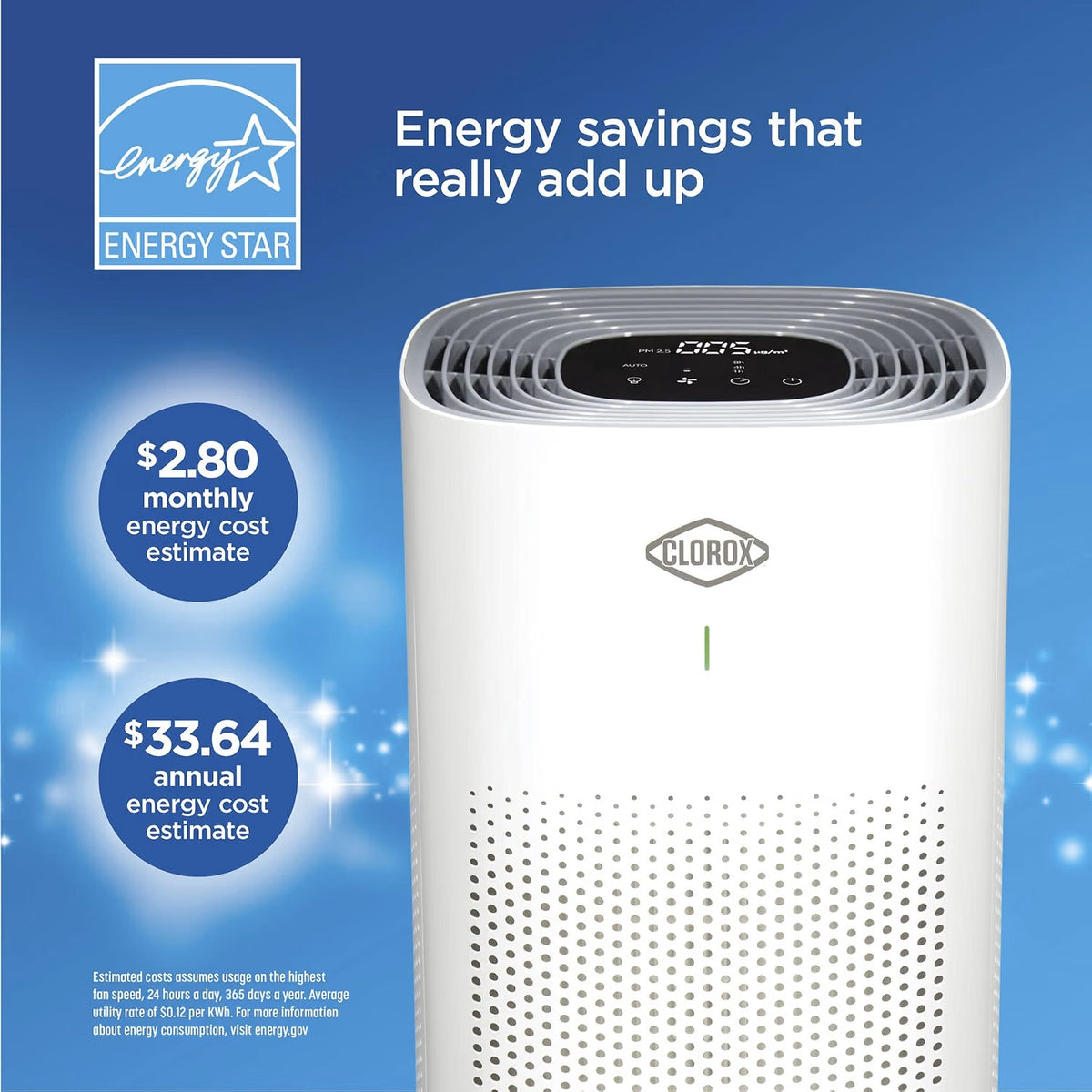 Clorox Large Room Air Purifier with True HEPA Filter, 1,500 Sq. Ft., Auto Mode & Air Quality Sensor