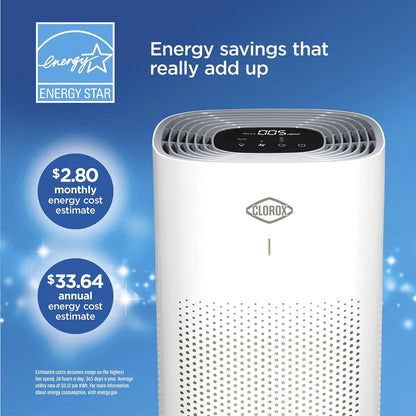 Clorox Large Room Air Purifier with True HEPA Filter, 1,500 Sq. Ft., Auto Mode & Air Quality Sensor