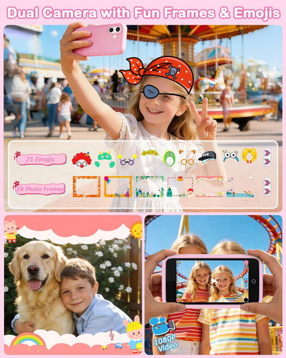 Kids Smart Toy Phone with Dual Camera, 3.97" Touchscreen, 210+ Learning Games, 190+ Drawing Activities, 8GB for Ages 3-12