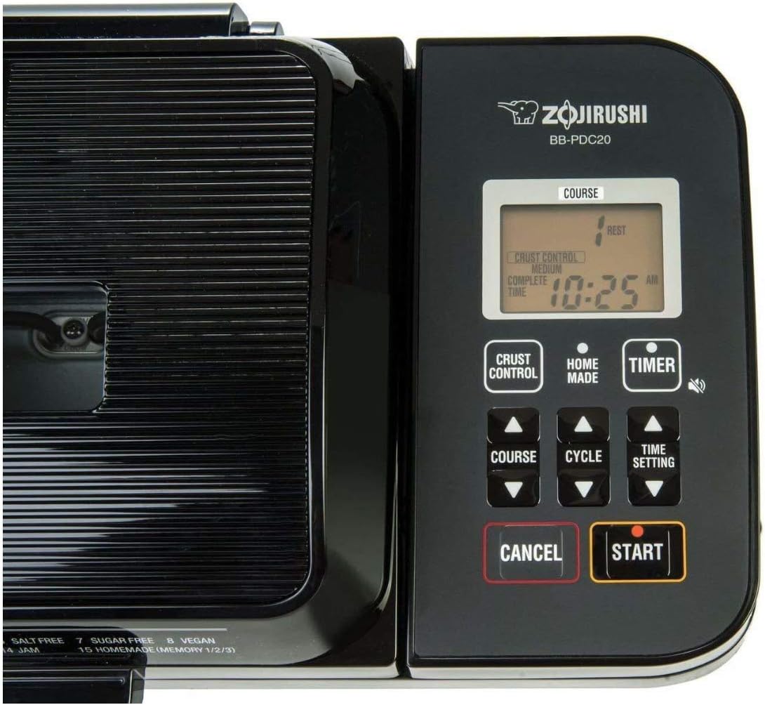 ZOJI BB-PDC20BA Home Bakery Virtuoso Plus Breadmaker, 2 lb. loaf of bread, Stainless Steel / Black
