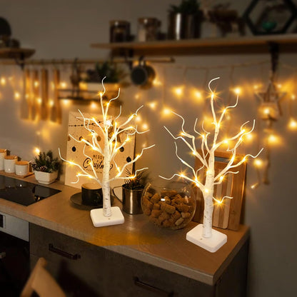 2-Pack 22" Lighted Birch Trees with Timer – Warm White LED Tabletop Christmas Decorations