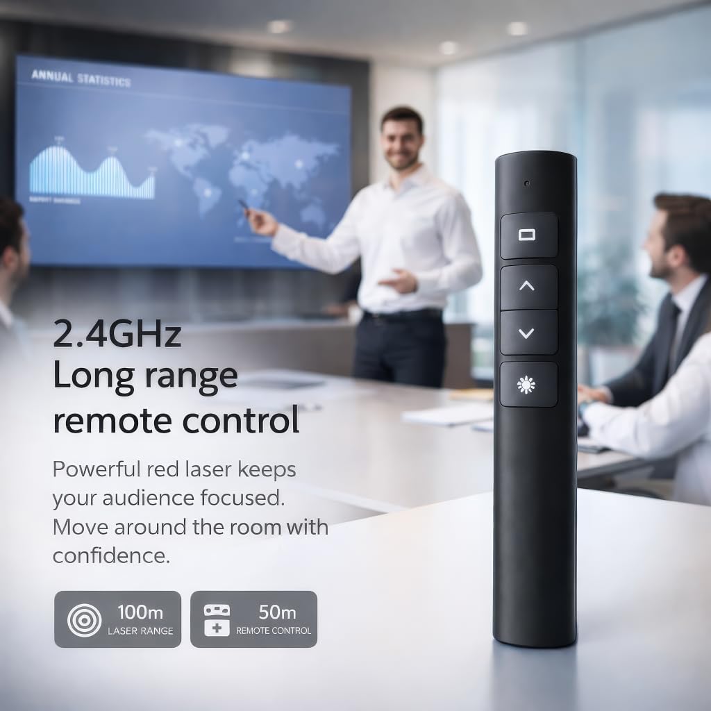 Wireless Rechargeable Presentation Clicker with Laser Pointer