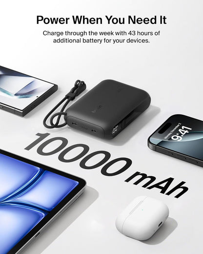 Belkin Slim USB-C Power Bank 10,000mAh – 20W Fast Charging, Dual USB-C, Digital Display