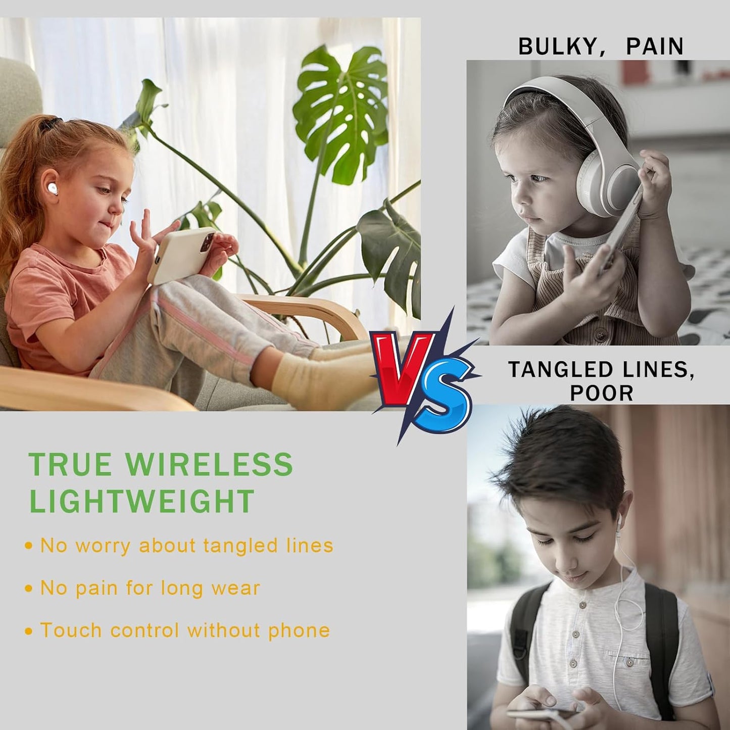 Kids Wireless Earbuds with 85dB Volume Limit, Bluetooth 5.3 & 30H Playtime (FROG)