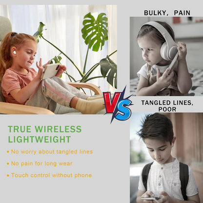 Kids Wireless Earbuds with 85dB Volume Limit, Bluetooth 5.3 & 30H Playtime (FROG)