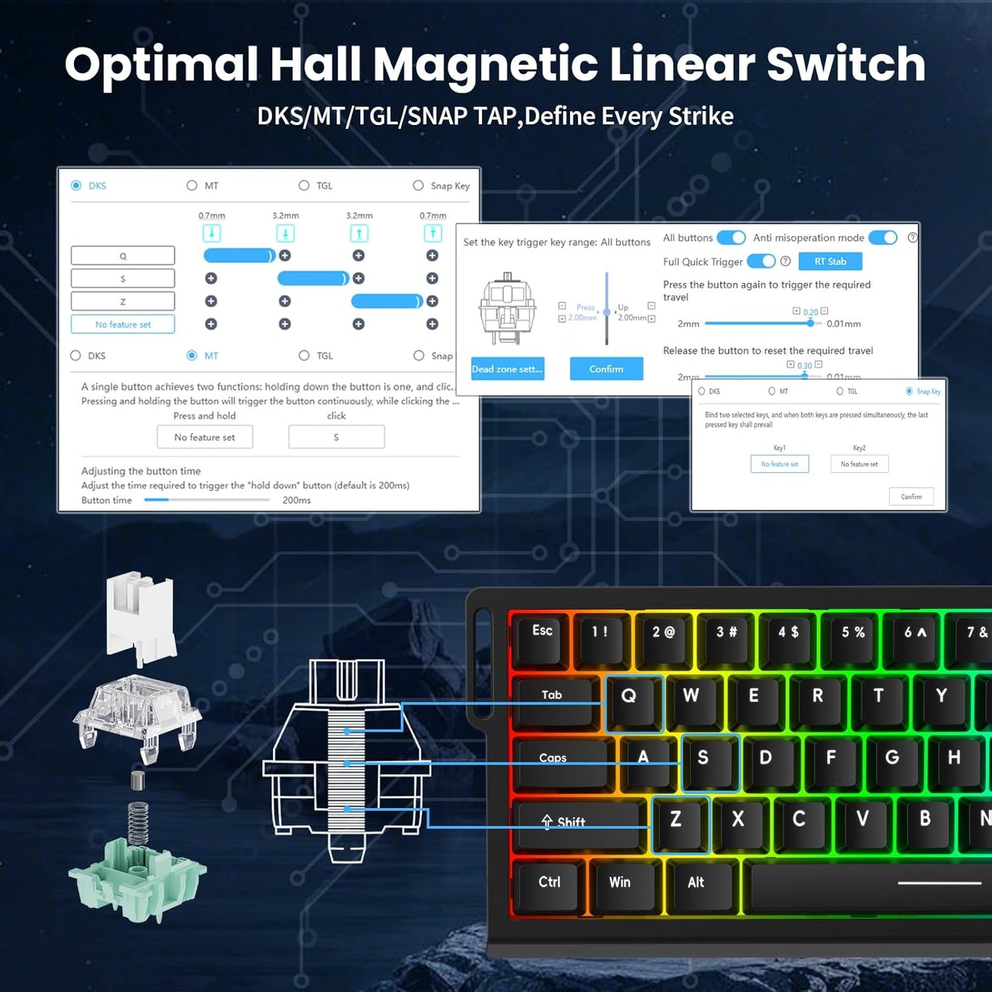 X68 HE 8000Hz Rapid Trigger Magnetic Gaming Keyboard – 0.01mm RT, RGB, 60% - Black