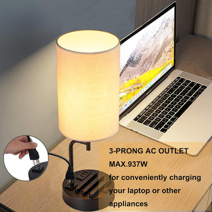Bedside Table Lamp Set (2-Pack) with USB Ports & AC Outlet
