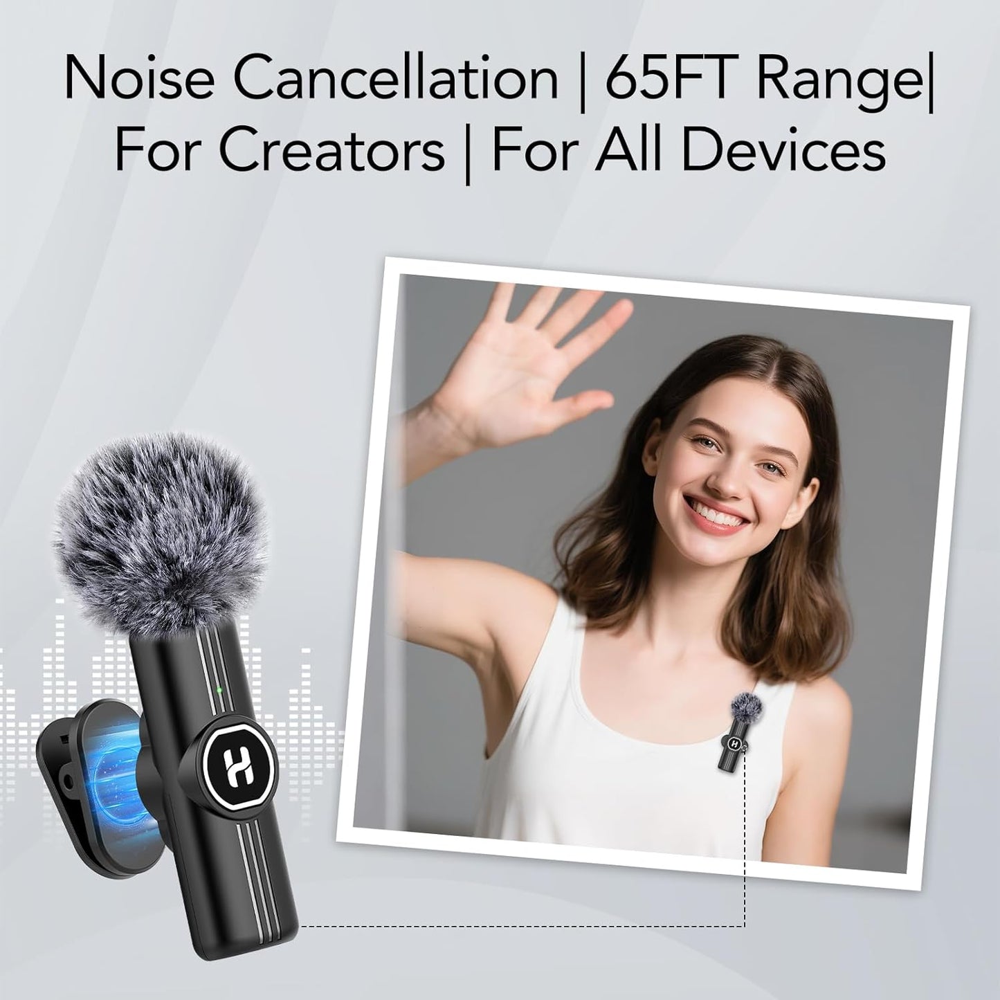 ULTRENDS Wireless Lavalier Microphone 2-Pack with AI Noise Cancelling for iPhone & Android