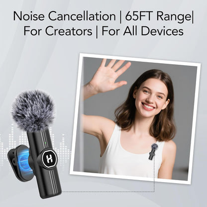 ULTRENDS Wireless Lavalier Microphone 2-Pack with AI Noise Cancelling for iPhone & Android