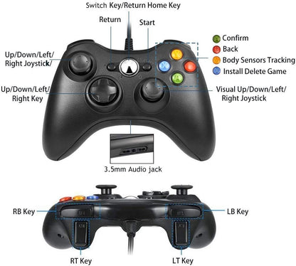 Reiso Xbox 360 Wired Controller 2-Pack – USB Gamepad for Xbox 360 & PC
