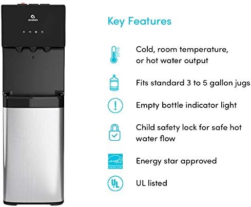 Avalon Bottom Loading Water Cooler Water Dispenser, 3 Temperature, UL/Energy Star Approved, Black & Stainless Steel
