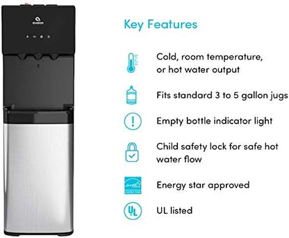 Avalon Bottom Loading Water Cooler Water Dispenser, 3 Temperature, UL/Energy Star Approved, Black & Stainless Steel