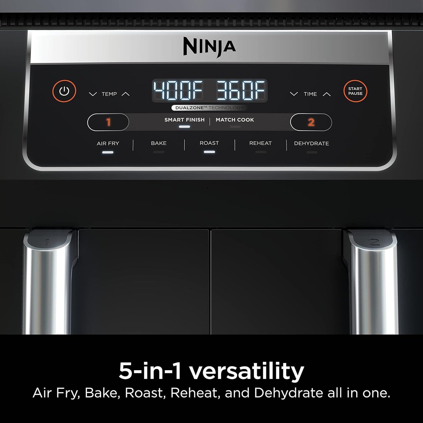 Ninja Foodi DZ090C 6-Qt Dual Basket Air Fryer with DualZone Technology, 5-in-1 Air Fry, Bake, Roast, Reheat & Dehydrate, Black