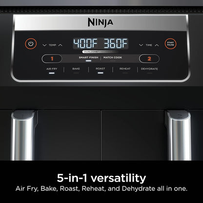 Ninja Foodi DZ090C 6-Qt Dual Basket Air Fryer with DualZone Technology, 5-in-1 Air Fry, Bake, Roast, Reheat & Dehydrate, Black