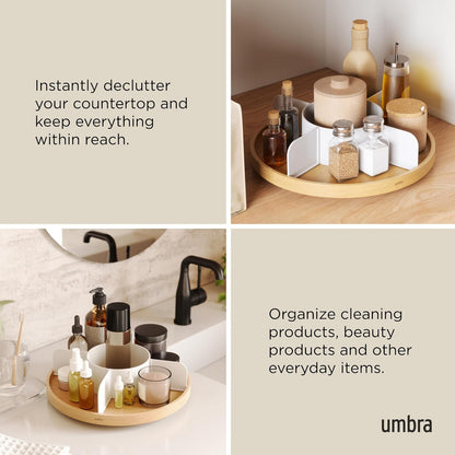 Umbra Bellwood Lazy Susan Divided Tray Organizer for Pantry Spices and More, Natural/White