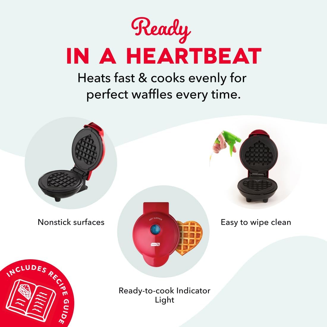 Dash Heart Mini Waffle Maker - Red