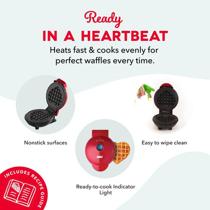 Dash Heart Mini Waffle Maker - Red