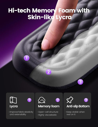 Keyboard and Mouse Wrist Rest Pad Set, Memory Foam Hand Rest Support for Office, Computer, Laptop, Typing – Large Set for Wrist Pain Relief (Black)